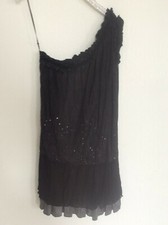 L.A.LOVE. One-shoulder Little Black Dress. Silk chiffon, frills & sequins. S.8 
