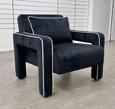 DFS 'Demure' Accent Chair Black Natural Demure Velvet Modern White Piping NEW