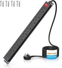 8 Way Power Strip Surge Protector USB C PD20W, Extension Lead with Switches Wal