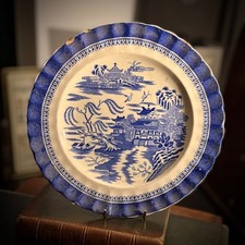 Antique Blue Willow Plate English Transferware Wall Display Cottage Kitchen