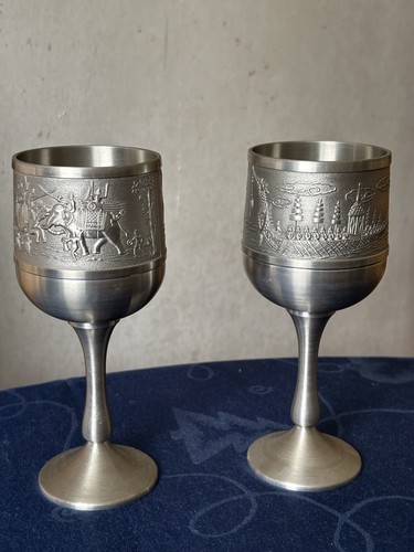 Pair pewter goblets - pewter,