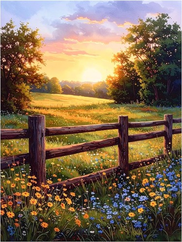 Tile mural meadow sunset - mural,