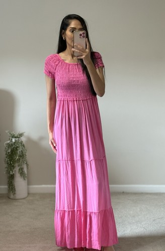 Pink smocked maxi dress - dress, boho