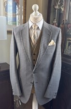 Gieves & Hawkes Savile Row Blazer Men's 42L Navy Rust Silver Check Jacket