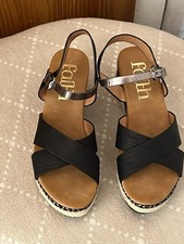 Faith Black Wedge Heel Sandals Size UK 5, EU 38, Used In Excellent Condition