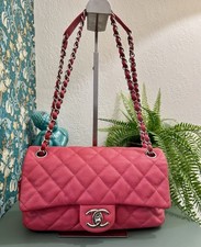 CHANEL Easy Flap Bag Raspberry Red Caviar Leather Shoulder Bag