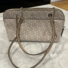 Genuine DKNY Bryant Park Beige Medium Monogram Shoulder Bag 