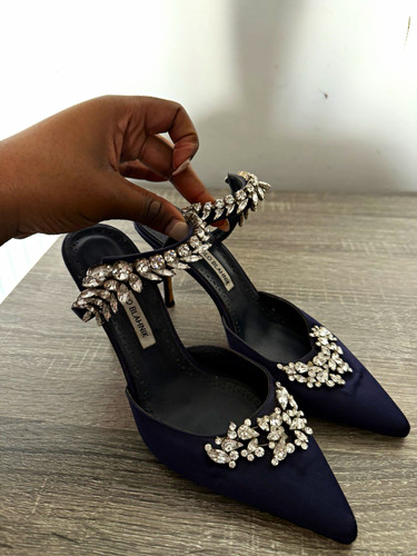 Manolo blahnik navy - navy, suede/silk