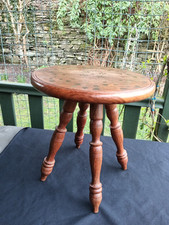 Indian Hand Made 4-Legged Circular Wooden Side Table or Stool with Brass Inlay