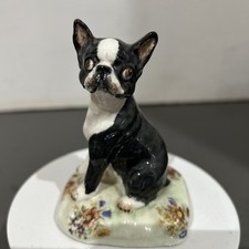RARE Vintage Basil Matthews Signed Boston Terrier Sat On A Ceramic Plinth