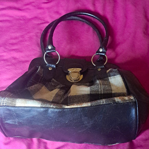 Black plaid fabric - fabric, leather