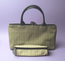 Estee Lauder Herringbone Tote Bag & Striped Pouch Set Beige & Black