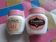 Two Vintage Pond's Vanishing Cream Pots. White Milk Glass Jars Prop Collectable