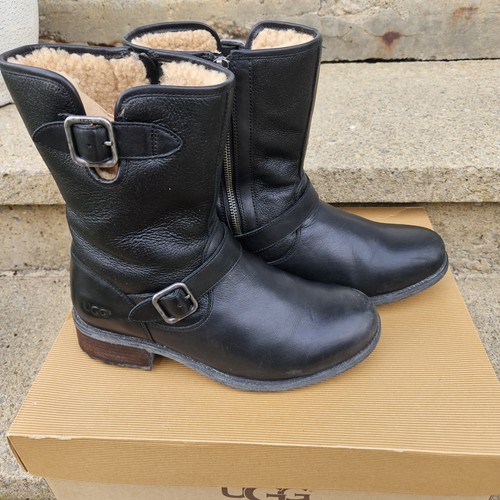 Ugg black leather moto - black, buckle