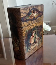 Victorian or Edwardian Book Form Toleware Metal Box with Painted Scenes