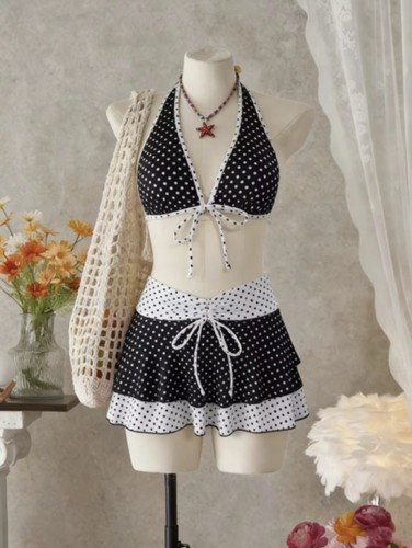 Black white polka dot piece - white,