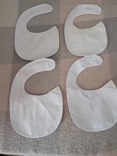 4 White Plain Baby Bibs with