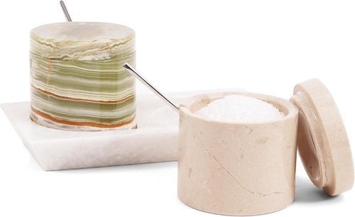 Marble salt cellar with lid - marble,