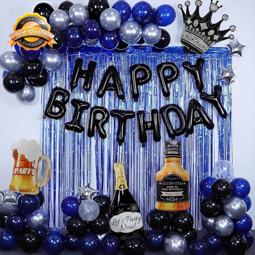 Blue and black happy birthday - black,
