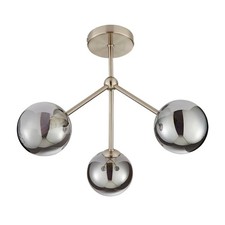 3 Light Semi Flush Pendant Light Satin Nickel Smoke Orb - Ex Display Boxed