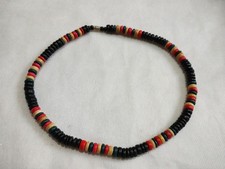 80s Vintage Rasta Collar Necklace Coconut Beads Red Gold Green Black 18 inches