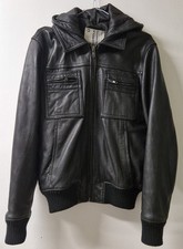 Full Circle hooded leather bomber jacket - black - small/medium