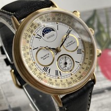 Sekonda Watch Vintage Mens Moonphase Lunar Calendar Gold Plated 37mm Case