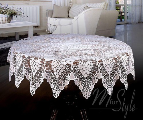 White tablecloth round lace - white,