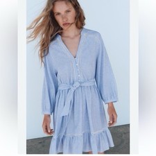 Zara Blue White Striped Linen