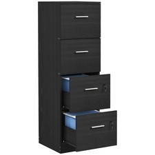 HOMCOM 4 Drawer File Cabinet Locking Filing Cabinet, Black Wood Effect