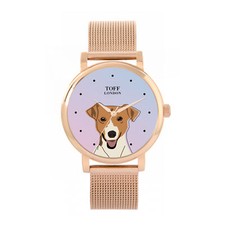 Toff London TLWS-27757 Ladies Beige Jack Russell Terrier Dog Head Watch