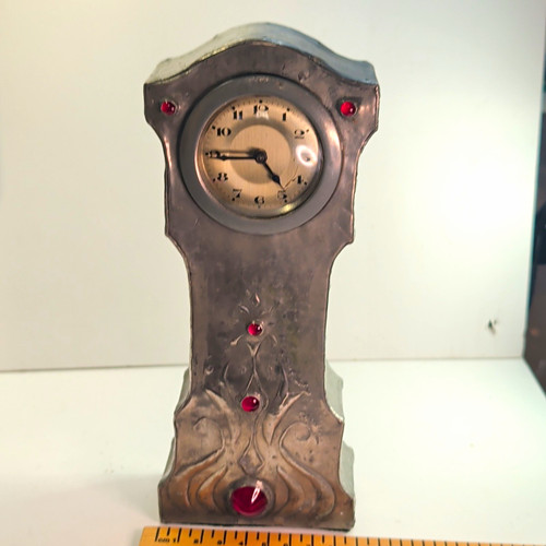 Art nou pewter clock - art,