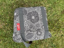 Grey Patterned And Pink Interior Bike Basket With Handlebar Attachment