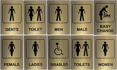 Gold aluminium toilet sign - gold,