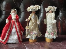 3 Vintage Dolls House Peg Dolls, Susan Dumper, period costume, handmade 