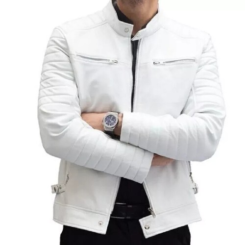 Men white leather - men, jacket