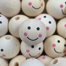 50 pieces wooden beads 25mm Macrame round face crafting craft Figurine Head Bead