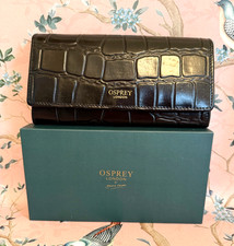Osprey London Black Croc Large Leather Julia Purse - Wallet BNWT Gift Boxed