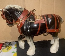 Black And Grey Ceramic Shire Horse With Harness 28cm X 22cm