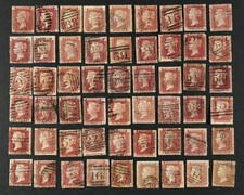 Penny Red Stamps x 54. QV One Penny Red Stamps. 1d Red. circa 1860s to 1870s.