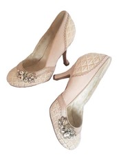 Ruby Shoo "Fabia" Oyster Pink & Gold Jewel Ladies Wedding Shoes Uk 4 EU 37 US 6