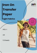 PPD Inkjet Premium T Shirt Transfer Paper A4 for Light and White Fabric X 5... 