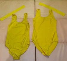 2 Yellow gymnastics dance leotard set freestyle pairs Duet dancewear 13-14-15 XS