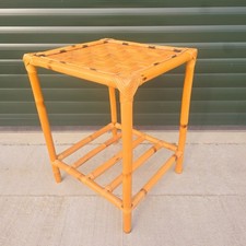 Vintage Square Bamboo Cane Coffee Side Table Plant Stand Boho Home Décor