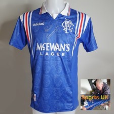 Paul Gascoigne SIGNED Glasgow Rangers 1996 - 1997 shirt Autograph. PHOTO PROOF