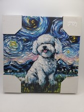 Bichon Frise Art Night Maltese Poodle Maltipoo Canvas Print 13.5in x 13.5in