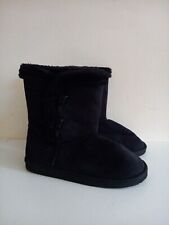 Lilley Black Faux Fur Lined Suede Flat Ankle Boot Toggle Fastening UK7 EU40