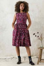 Emily & Fin Painted Leopard Abigail Dress Skater Fit & Flare UK 12 Burgundy Red