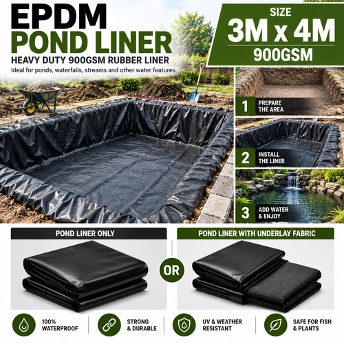 Epdm pond liner 900gsm 4m - 900gsm,