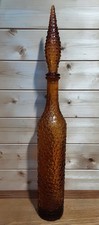A Vintage Empoli Amber Glass Decanter Genie Hobnail Retro 60s Chipped Stopper 